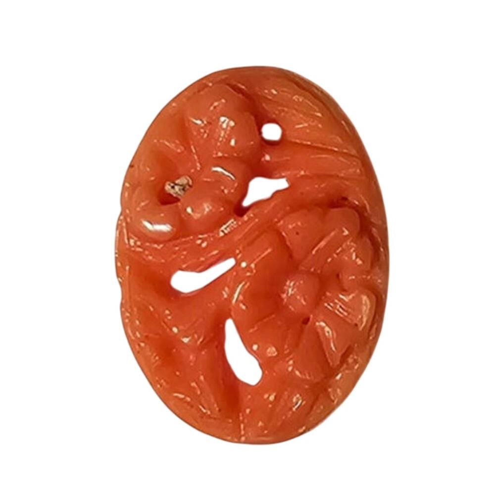 Antique Natural Salmon Coral Hand Carved Floral Oval Cabochon 2.55 CT Loose Gems